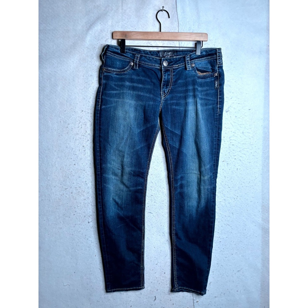 Silver Suki Mid Super Skinny Jeans Womens 34x31 Blue Denim Cotton Stretch Modern